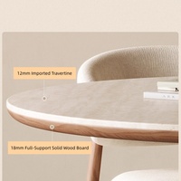 Ensemble de table à manger ronde en marbre minimaliste moderne avec cadre en bois massif et chaises rembourrées