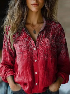 Camicetta Casual da Donna Primavera-Estate con Stampa Vintage, Maniche Lunghe, Imitazione Cotone e Lino - Product Image 4