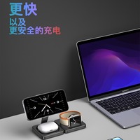 Support de charge portable sans fil 3-en-1, chargeur rapide pour iPhone, Apple Watch et AirPods, design pliable et compact