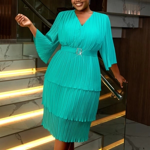 Eleganti Abiti Estivi da Chiesa per Donne, Casual Chic con <span class=keywords><strong>Maniche</strong></span> a Campana, Scollo a V, <span class=keywords><strong>3</strong></span> Strati Plissettati, Vestito in Chiffon per Feste - Product Image 4