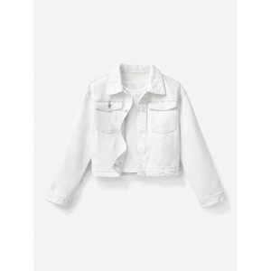 Veste en jean pour fille FOXA, boutonnée, manches longues, blanche, style streetwear - Product Image 4
