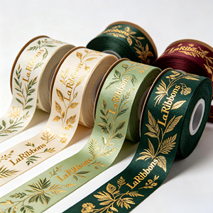 Ruban en coton et lin imprimé avec logo personnalisé, écologique, à motifs floraux vintage, pour les fleuristes et les projets de bricolage - Product Image 2
