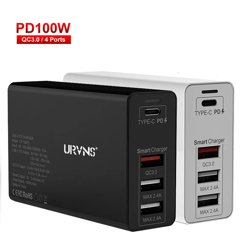 Power Delivery PD QC 3.0 100W USB Type C Charger Adapter Travel Wall Mobile Phone Charger for iPhone Samsung Xiaomi Macbook Pro