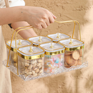 Factory custom wholesale kitchen and household grain storage containers, iron racks, fruit trays, gold-rimmed plastic airtight - Product Image 2