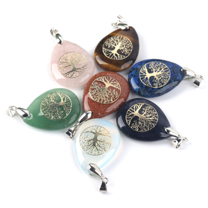 Pendentif en cristal naturel en forme de goutte d'eau avec peinture Arbre de Vie pour bijoux féminins - Vente en gros - Product Image 1
