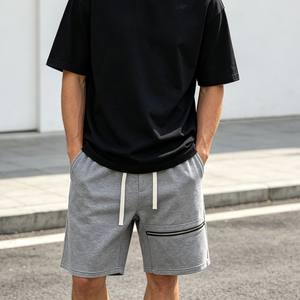 Shorts en coton de haute qualité pour hommes, couleur unie, taille mi-haute, avec cordon de serrage, style décontracté et déchiré - Product Image 1