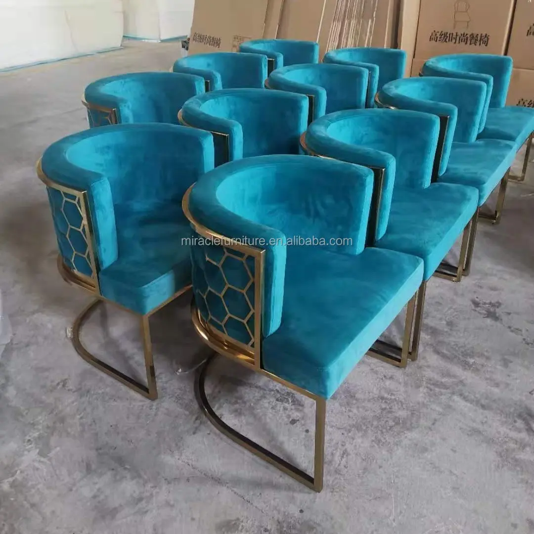लक्जरी नीले मखमल स्टेनलेस स्टील फ्रेम खाने की कुर्सी लहजे कुर्सी पक्ष कुर्सी के लिए भोजन कक्ष फर्नीचर