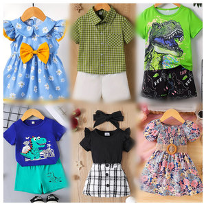 Conjunto de Verano para Niñas a la Moda, Camisa Lisa para Niñas con Falda Estampada, Conjunto de Ropa al por Mayor para Niñas en Verano - Product Image 2
