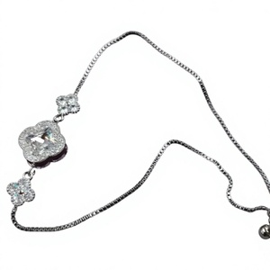 Silver Plated <b>Crystal</b> Flower Chain Fashion <b>Bracelet</b> Women's Romantic Wedding Jewelry Alloy Bezel Setting Zircon Design - Product Image 2