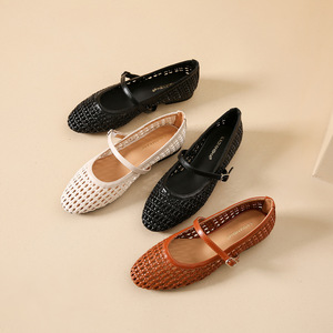 Scarpe da Donna all'Ingrosso dalla Cina, <span class=keywords><strong>Ballerine</strong></span> Mary Jane, Scarpe Traspiranti in Rete Intrecciata con Punta Quadrata, Colore Marrone - Product Image 2