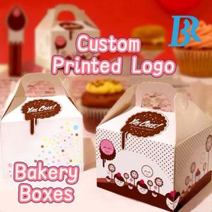Custom all'ingrosso scatola di <span class=keywords><strong>cartone</strong></span> pieghevole dolci scatole di pane da forno con manici Cupcake confezione per Dessert porta scatola ciambella - Product Image 1