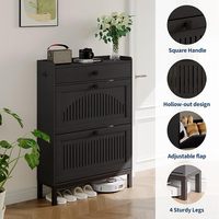 Meuble à chaussures ultra-fin noir de 9,4 po avec tiroir supérieur et 2 tiroirs basculants, étagère de rangement mince pour entrée avec portes à découpe en arche.