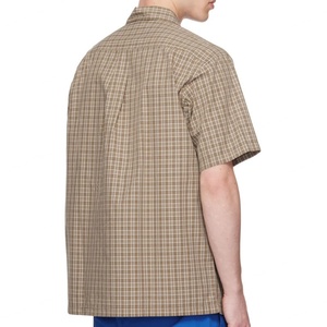 Tendency Spread Collar Oversize Short Sleeve Shirts 100% Cotton Poplin Blue & Khaki Plaid Shirt for Men's - Product Image 3