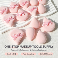 Éponge de maquillage triangulaire en velours doux, sans latex, hypoallergénique, en mousse de polyuréthane hydrophile, lavable, avec nœud, OEM ODM