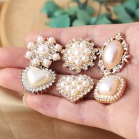 Fleur Forme Imitation Perle Strass Boutons Coeur Carré Ovale Patch Embellissement pour Cheveux Accessoires DIY Fabrication de Bijoux