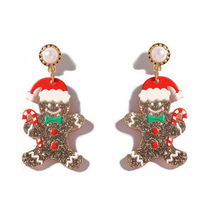 Pendientes de Hombre de Jengibre con Purpurina Navideña y Perlas Colgantes, Accesorios Festivos Modernos para Mujer - Product Image 3
