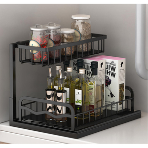 Long Life Adjustable Realinn l Shaped Ack 2 Tier Under Sink Organizer <strong>Kitchen</strong> Sink Organizer Sliding Solid Metal and Storage - Product Image 1