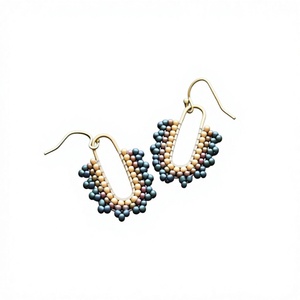 Universal Overseas Stylish Hand Woven Delicate Seed Bead Crystal Earrings Vintage Ethnic Fan-Shaped Boho Earrings for Women - Product Image 1