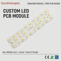 Module PCB LED haute performance 112 LED 3030 SMD, carte LED 16 parallèles 250x56x1.5mm en aluminium Sunshineopto SUN-4x28-3030, lentille PC 93%