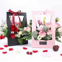 Customized Heart Shape Florist Cardboard Bouquet Rose Vase Envelope Valentine Paper Flower Packaging Box