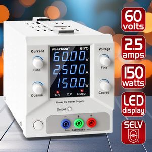 PeakTech P 6170 Fuente de alimentación de laboratorio de un solo canal 0-60 V/0-2.5 a DC 150W Clase I Protección para pruebas de reparación - Product Image 4