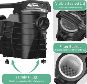Pompe filtrante à deux vitesses Jade J18007E à grand débit avec <span class=keywords><strong>filtration</strong></span> et compatibilité eau salée pour piscines enterrées et hors sol - Product Image 4