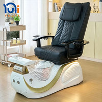 Fauteuil de pédicure de luxe avec bassin en verre, dossier inclinable électrique et massage pour salon de beauté des ongles