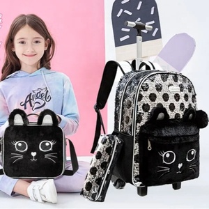 <span class=keywords><strong>Mochila</strong></span> <span class=keywords><strong>Escolar</strong></span> con Ruedas para Niñas, Linda <span class=keywords><strong>Mochila</strong></span> con Lentejuelas de Gato y Ruedas para Estudiantes de Primaria, con Lonchera para Niñas - Product Image 6