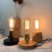 Portalámparas E27 con enchufe abierto, lámparas de mesa para cabecero de dormitorio, accesorios creativos de iluminación de cable LED, madera maciza