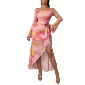 เดรสแม็กซี่ผ้ามัดย้อมเปิดไหล่สำหรับผู้หญิง - ชุดราตรีแขนยาวเข้ารูปแฟชั่น - Product Image 6