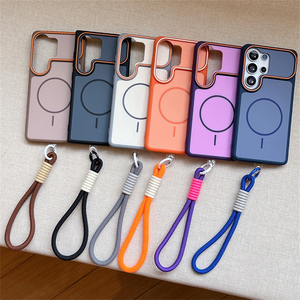 เคสโทรศัพท์แบบนิ่มสีด้านตัดกันพร้อมสายคล้องข้อมือและแม่เหล็กสำหรับ Samsung S26 S26Plus S23Ultra S24Ultra S25 ป้องกันการกระแทก - Product Image 1