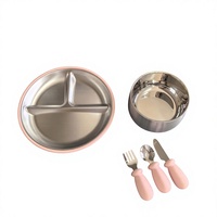 Assiette pour enfants en acier inoxydable 304, avec base à forte succion, trois compartiments, écologique, passe au lave-vaisselle
