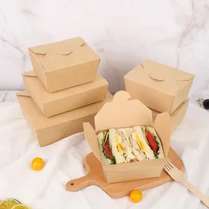 Boîtes alimentaires jetables carrées en kraft personnalisées avec poignée pour collations, conception à charnière, contenants à emporter pour restaurant – <span class=keywords><strong>Vente</strong></span> chaude - Product Image 3