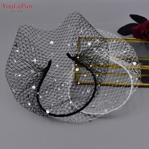 YouLaPan Voile de mariée court, accessoire pour <span class=keywords><strong>cheveux</strong></span>, bandeau en résille, pour fête/<span class=keywords><strong>mariage</strong></span>, avec perles en strass, coiffe monocouche VA12-B - Product Image 4