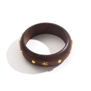 Vintage Wooden <b>Bangle</b> <b>Bracelet</b> with Metal Studs Bohemian Style for Women - Product Image 4