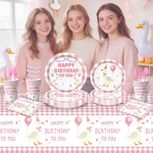 Décorations de fête d'anniversaire <span class=keywords><strong>pour</strong></span> bébé sur le thème du rose, assiettes en papier, papier de soie, set de nappes <span class=keywords><strong>pour</strong></span> accessoires de fête - Product Image 3
