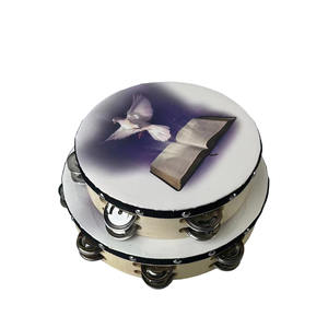 Pandereta Jingle de <span class=keywords><strong>doble</strong></span> fila de 8 "con patrón bíblico Instrumento de percusión manual para adoración de Iglesia - Product Image 1