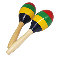 Maracas en bois colorées, paire de maracas à percussion, têtes rayées rouge, vert, jaune pour la musique rythmique des enfants