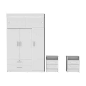 Комплект мебели для спальни из 3 предметов: современный деревянный гарнитур премиум-класса белого цвета с шкафом и 2 прикроватными тумбочками - Product Image 4