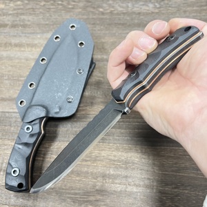 Coltello da Sopravvivenza Stonewash Blade, Coltello Classico a Lama Fissa D2, Coltello da Campeggio Affilato con Impugnatura G10 e Manico in Ottone Lavorato CNC - Product Image 3