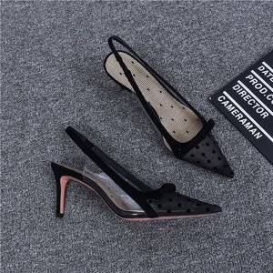 Sandals New Baotou Summer Polka Dot Mesh Fine Pointed High Heels Shallow Mouth Fairy Wind Single Shoes Women - Product Image 3