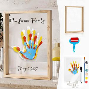 Marco Transparente de Madera Sólida para Huellas Familiares, Material de Pino, Rectangular Vertical, Impresión Artística DIY, Recuerdo con Huellas de Varias Personas - Product Image 1