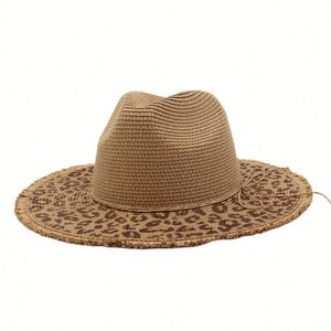 Spring Summer New Leopard Print Paper Straw Hat <b>Sunscreen</b> Beach Hat for Men Women Outdoor Travel - Product Image 3