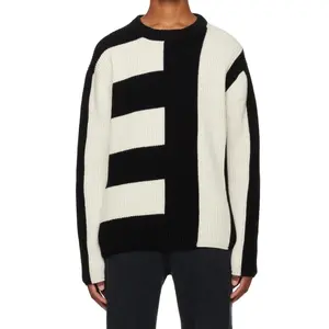 Black And White Stripe Sweater Men Jacquard Sweater Knit Pullover Knitwear Long Sleeve Winter Men Designer Knitted Sweater