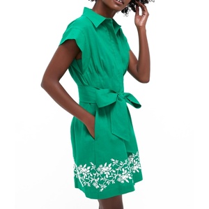 Nuevo Vestido Camisero de Algodón de Manga Corta para Mujer, de Alta Calidad, con Cintura Ajustable y Bordado, Estilo Casual, Mini Vestido de Verano - Product Image 2