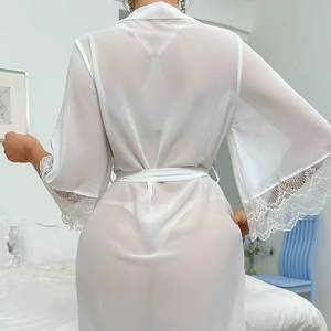 Camisón transparente de encaje con patchwork al por mayor, sexy, de gasa y malla, largo, para dormir - Product Image 4