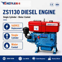 Moteur diesel monocylindre refroidi par eau Tengka ZS1130 30HP 4 temps à faible consommation de carburant, démarrage électrique, radiateur Euro 3