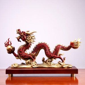 รูปปั้นมังกรทองเหลืองโบราณ งานโลหะสั่งทำพิเศษ ขนาดใหญ่ สไตล์จีน สำหรับตกแต่งสวน พร้อมน้ำพุ - Product Image 4