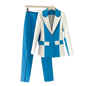 מעיל חליפה כחול לבן מעיל נשים באביב גבוהה 2023 אופנה חדשה מזג אופנה