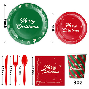 DAMAI Christmas Tableware Set Red and Green Party Supplies Christmas Theme Disposable Tableware for Christmas Holiday - Product Image 2